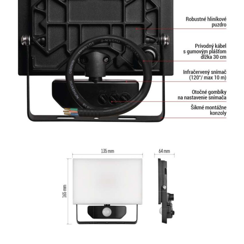 LED REFLEKTOR TAMBO 20W 2000LM PIR 10