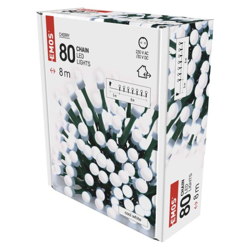 VIANOCE Reťaz CHERRY 80LED 8m IP44 D5AC02 studená biela EMOS