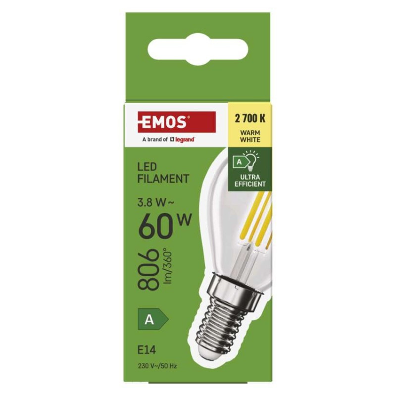 LED FLM MINI GL 3,8W(60W) 806lm E14 WW A 8