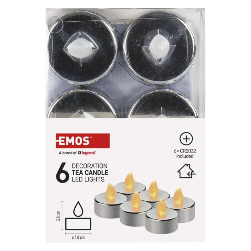 Sviečka čajová 6KS silver 6x1LED  DCCV12 5