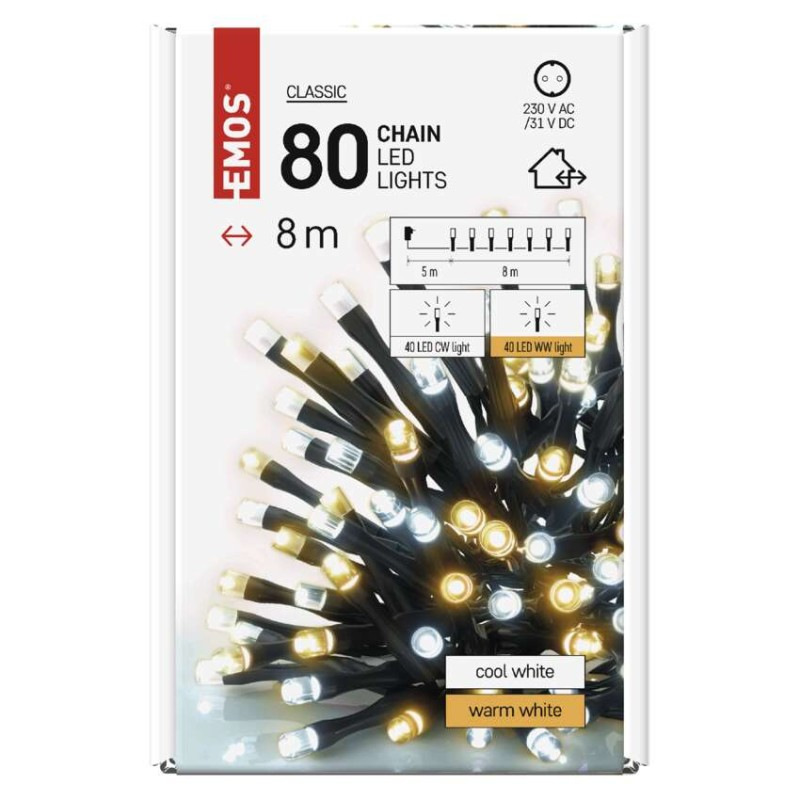Vánoční řetěz CLS TIMER 8M WW/CW 8