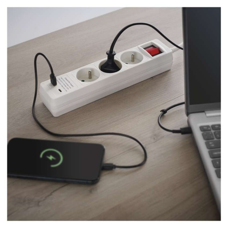 PRODLUŽKA 3Z 2M S VYP. 1,5MM +USB A+C 4