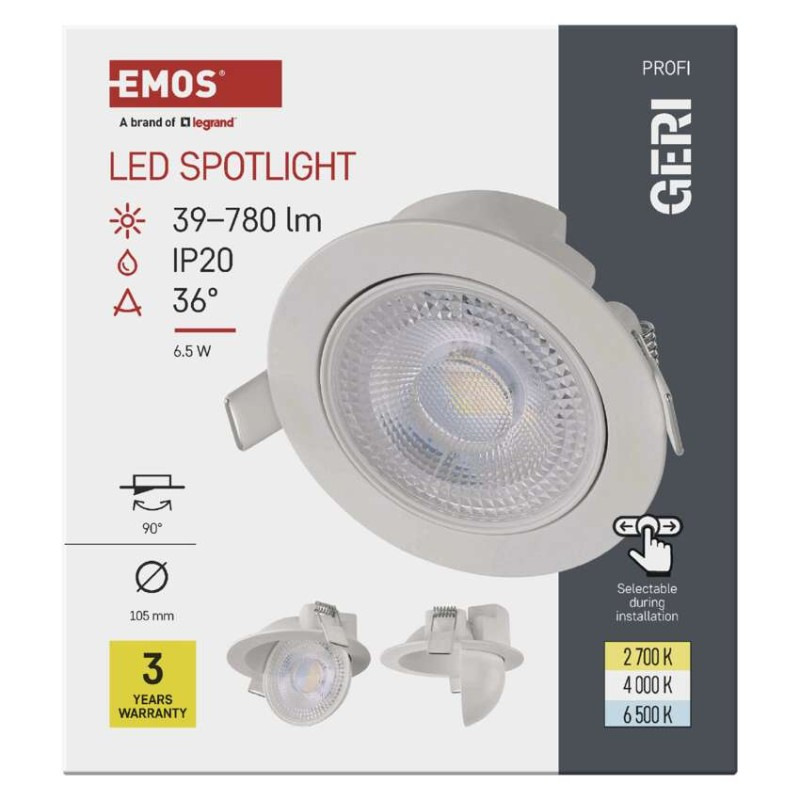 LED SVÍTIDLO GERI VES. KR 6,5W 780LM IP2 9