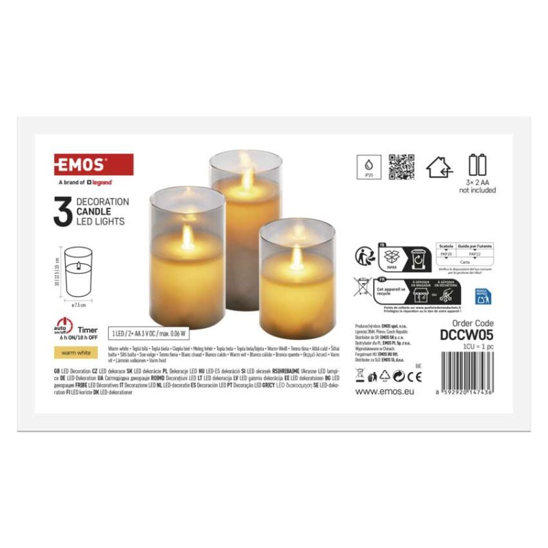 3LED SET GLASS CANDLE MOVING FLAME WW 7