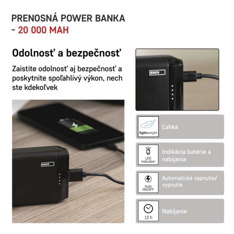 Powerbank EMOS Alpha2 20, 20000 mAh, 10 W, čierny B0527B 4