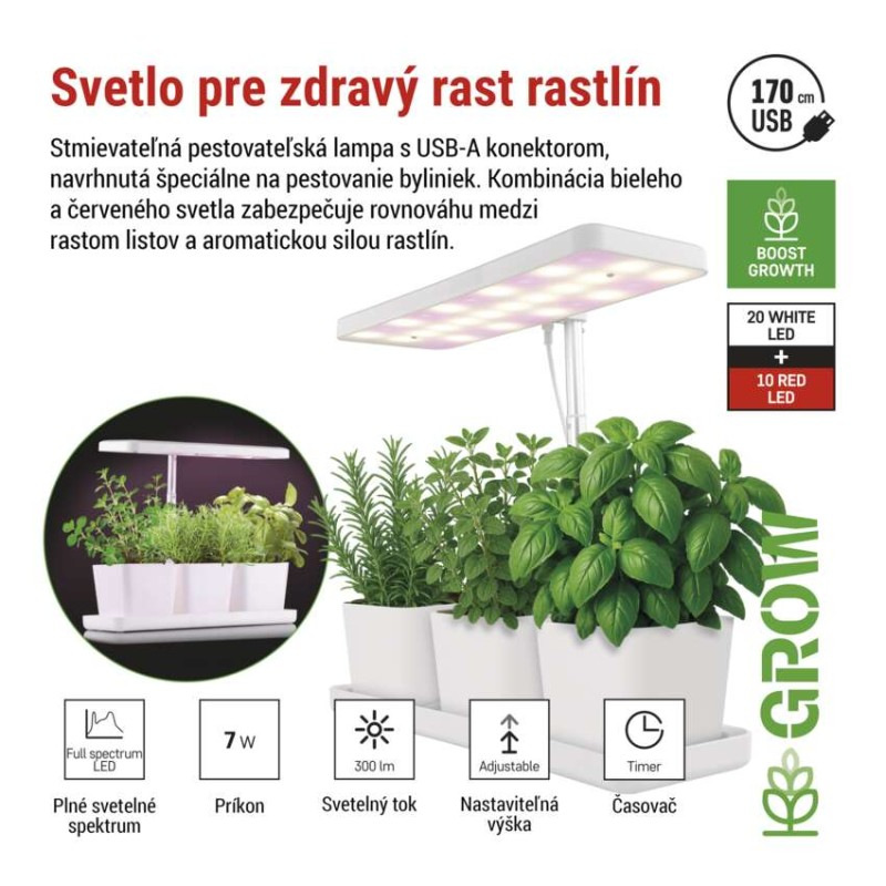 LED Lampa GROW Pestovatelská 7W, časovač,stmievat. Z7904 EMOS 3