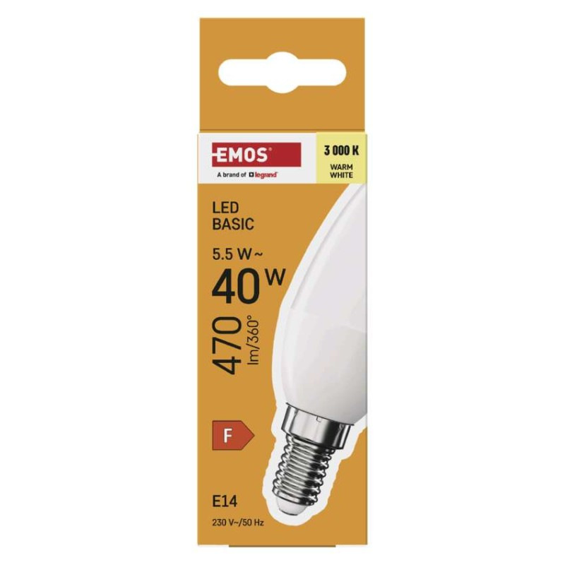 LED BASIC CANDLE 5,5W(40W) 470lm E14 WW 4