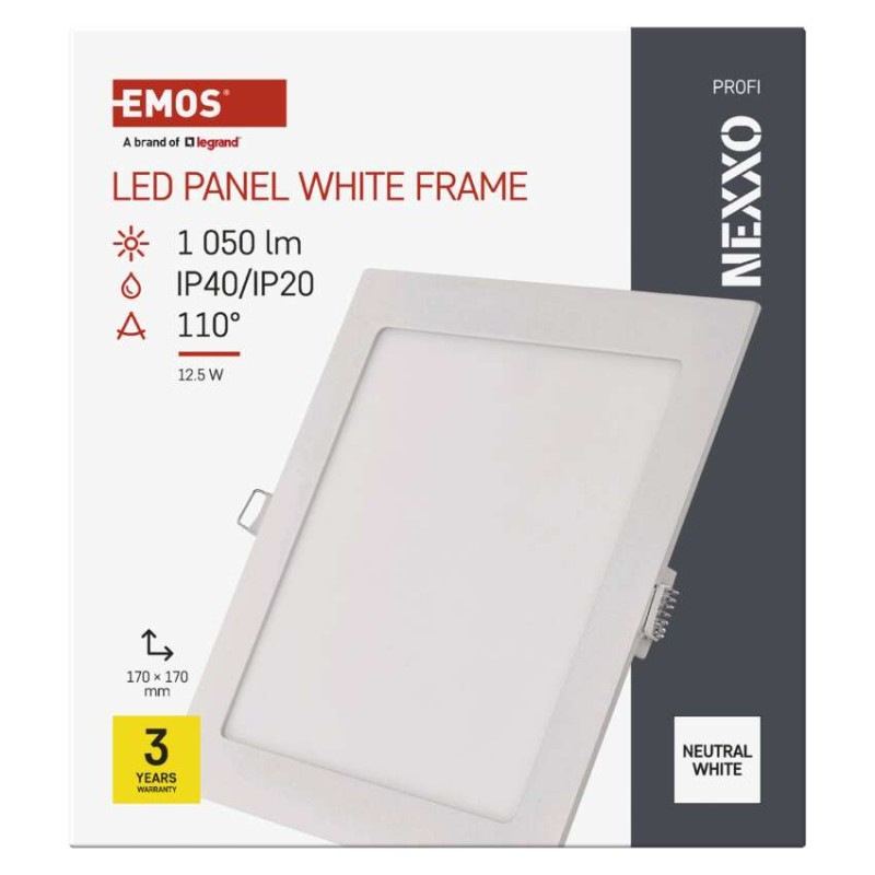 LED panel vstavaný štvorec 12,5W biely NW ZD2135 7