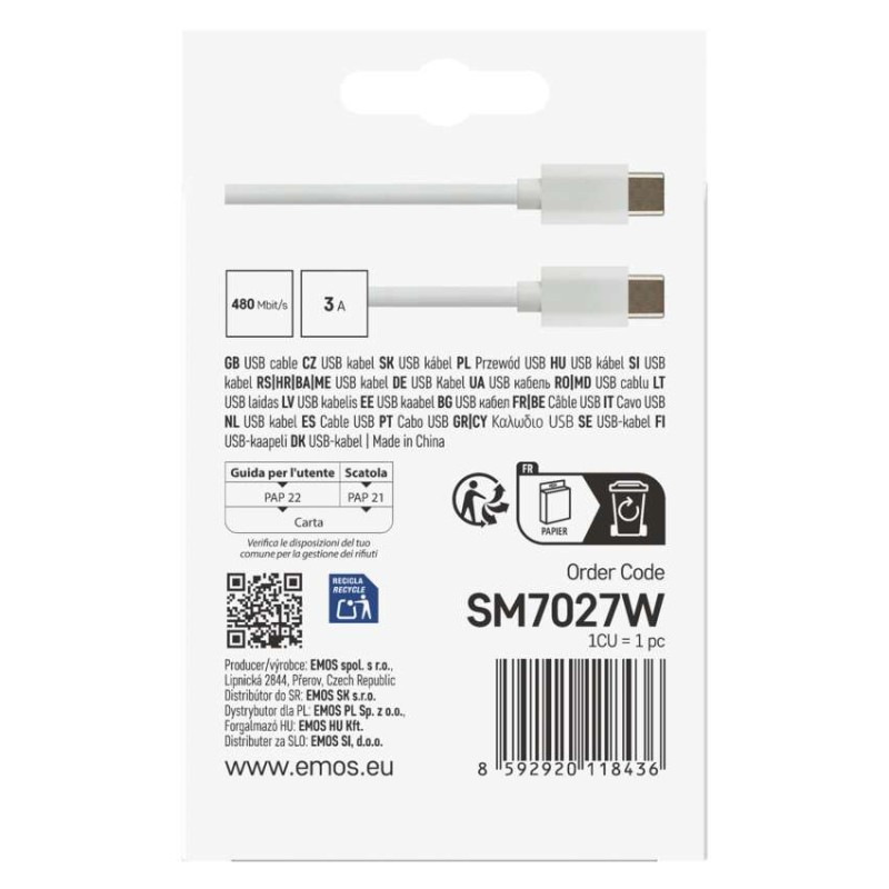 USB 2.0 C/M-C/M 1M BÍLÁ 3